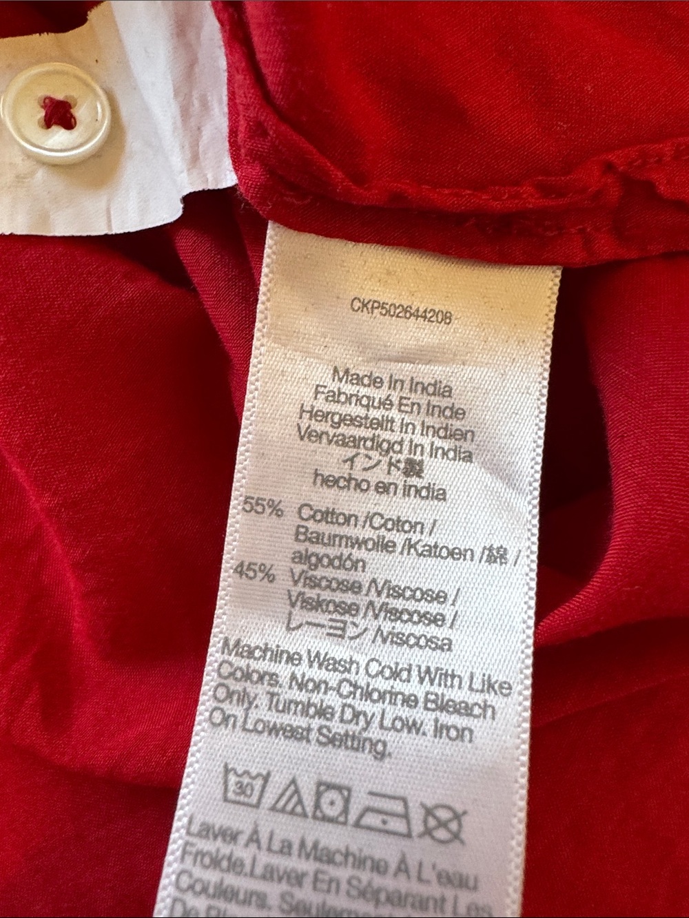 Madewell Cotton Viscose Balloon Sleeve Blouse Red Button Front Peasant Top Sz S - Picture 7 of 8